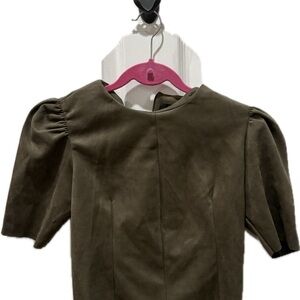 Olive Green faux suede Puff Sleeve Top